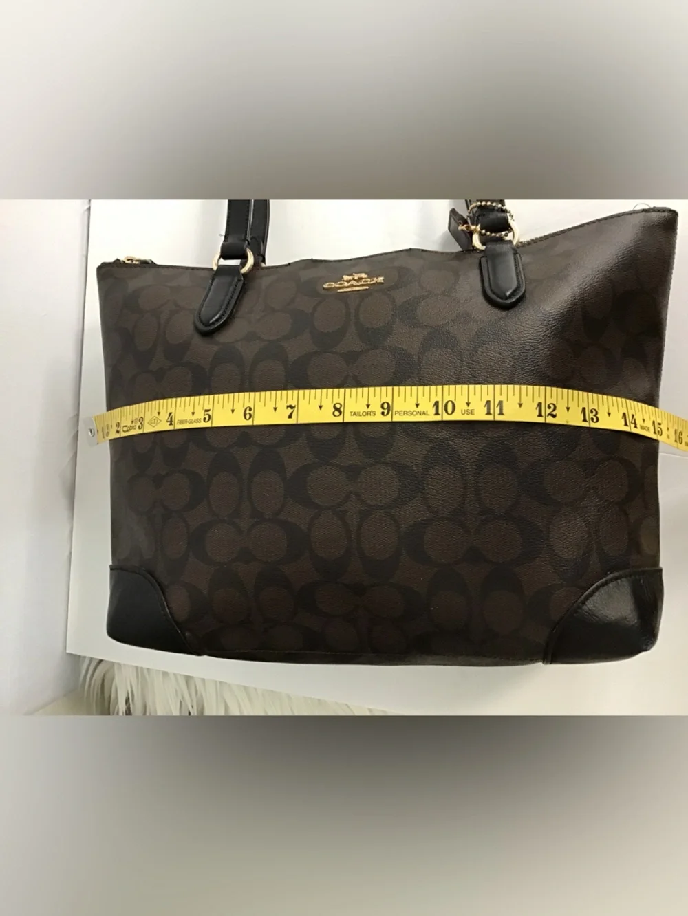 Coach Brown Signature Canvas Shoulder Tote with Black Straps